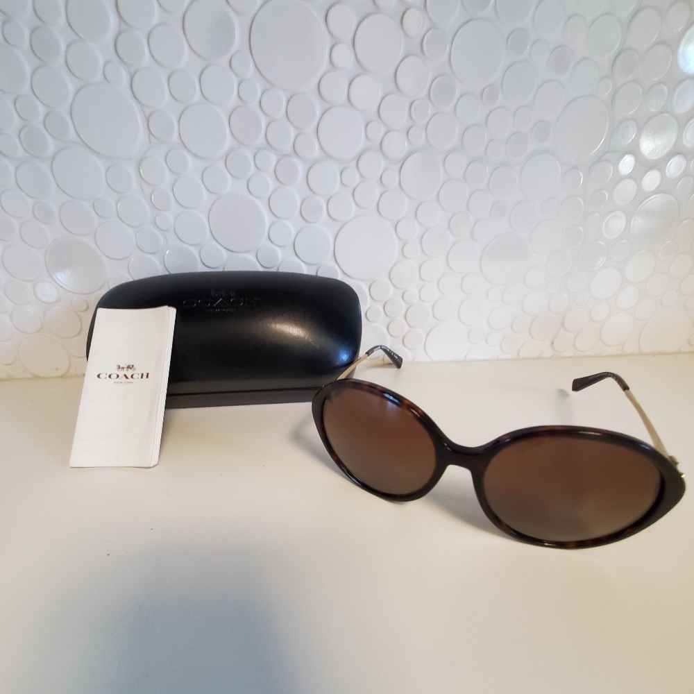 Women Coach Polarized Round Frame Sunglasses